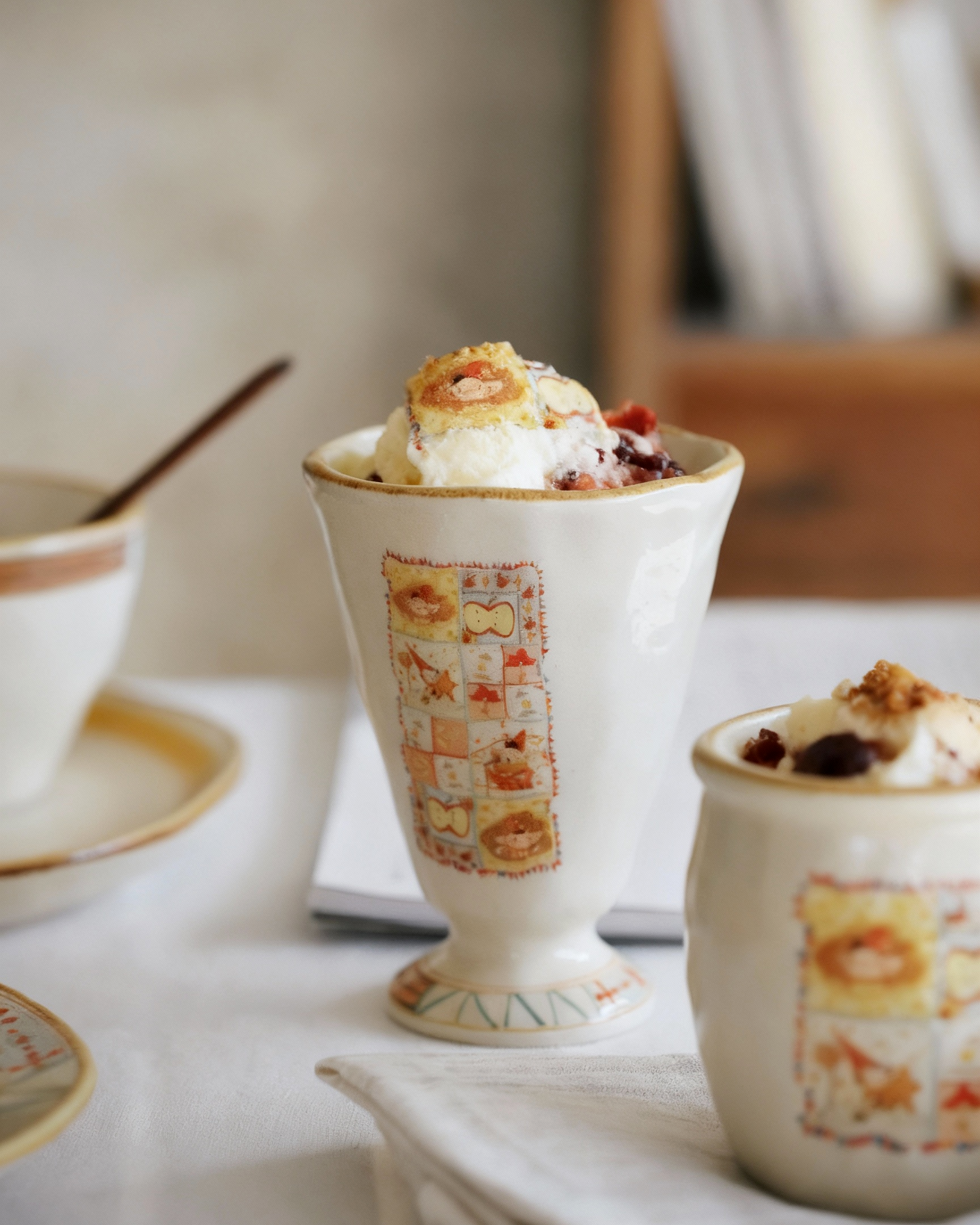 Decorative dessert cups with a pattern on a table