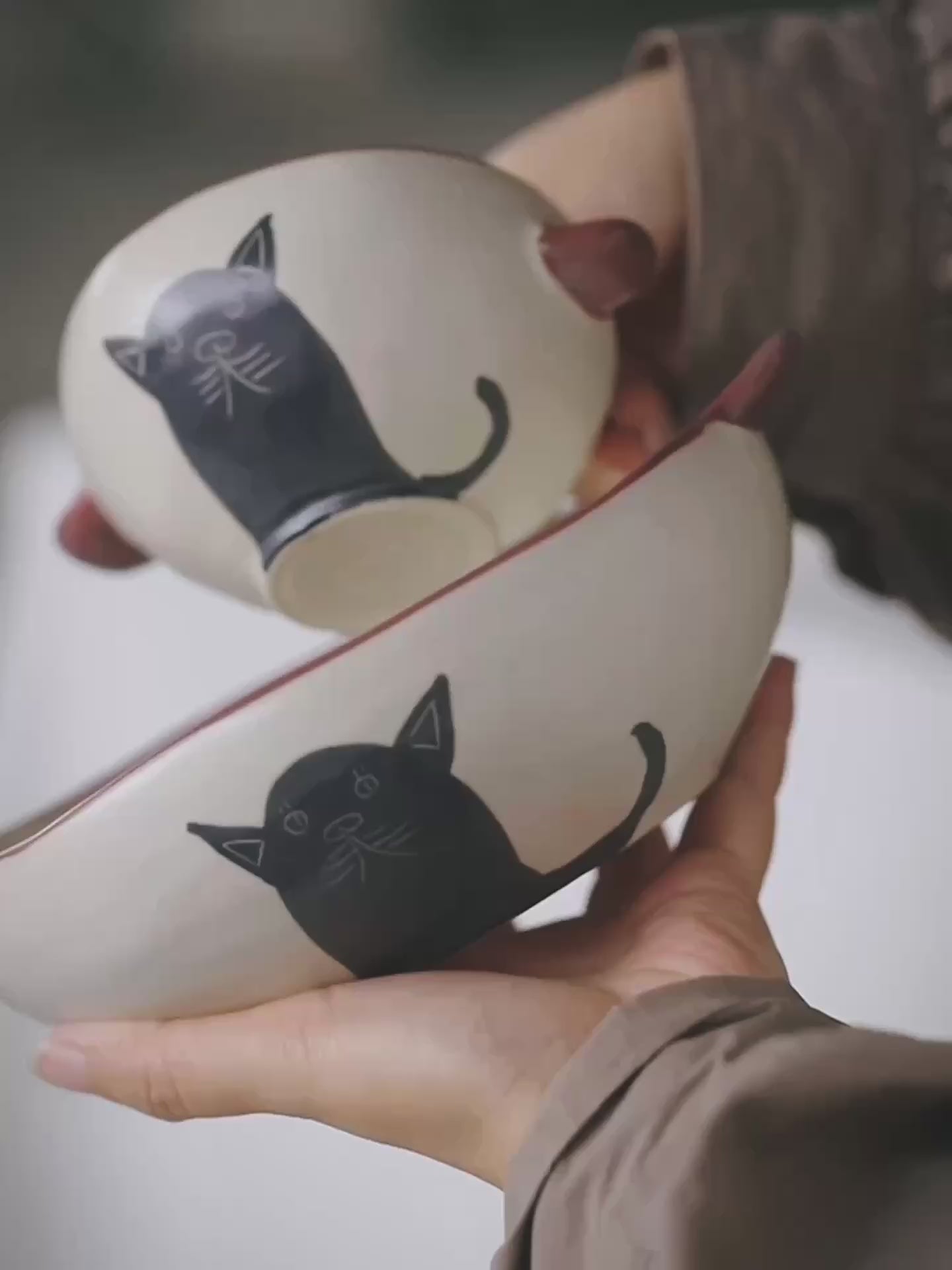 The Black Kitty Loki Coffee/Tea Cup & Saucer Set - Hand-Painted Ceramic Cup Set