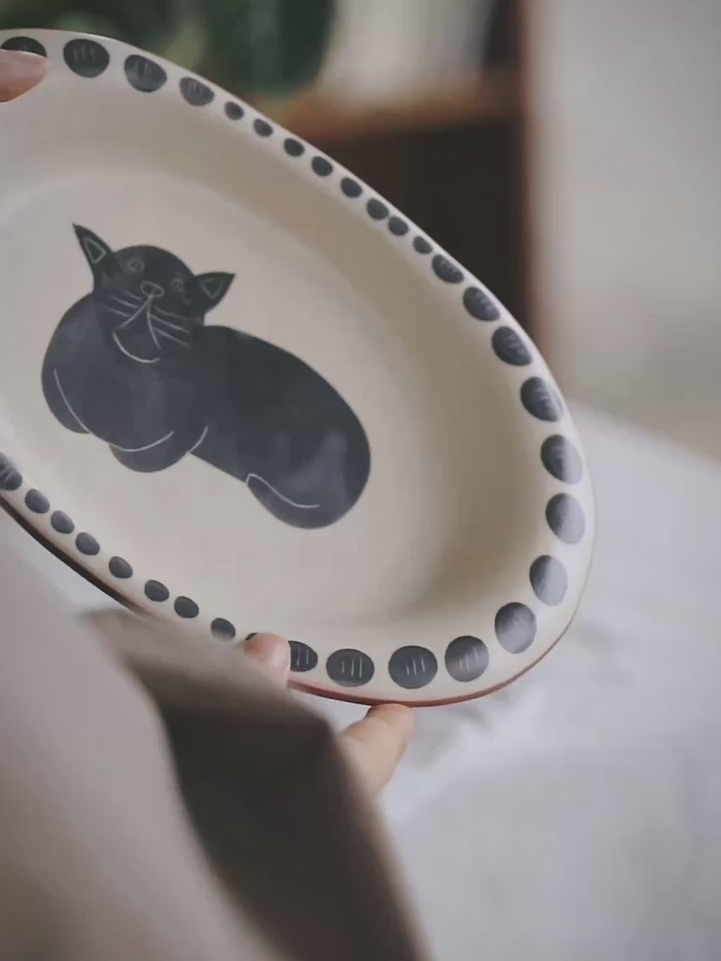 The Black Kitty Loki Plate - Hand-Painted Ceramic Plate