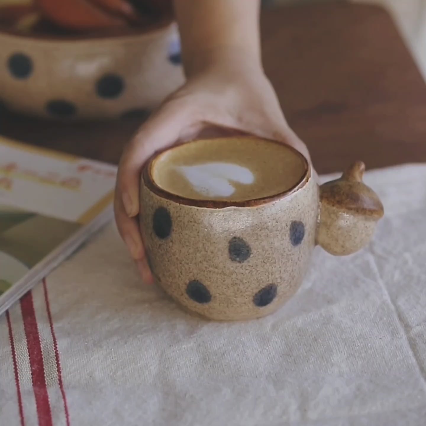 Ink-Spot Acorn Cup – Hand-Painted Ceramic Coffee Cup